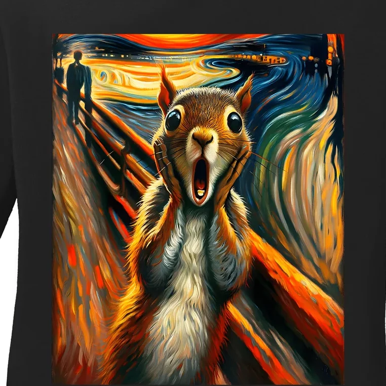 Expressionist Scream Squirrel Lovers Artistic Squirrel Ladies Long Sleeve Shirt