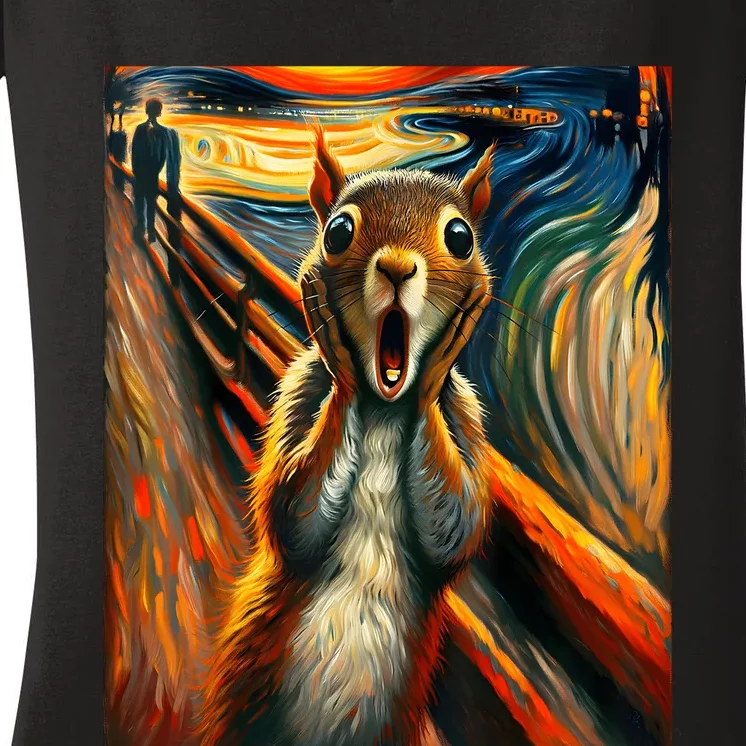 Expressionist Scream Squirrel Lovers Artistic Squirrel Women's V-Neck T-Shirt