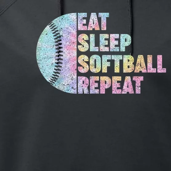 Eat Sleep Softball Repeat Teens Girls Boy Kids Men Tie Dye Performance Fleece Hoodie