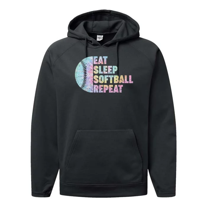 Eat Sleep Softball Repeat Teens Girls Boy Kids Men Tie Dye Performance Fleece Hoodie