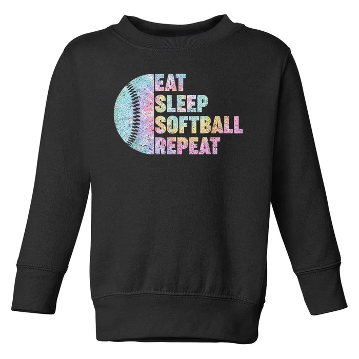 Eat Sleep Softball Repeat Teens Girls Boy Kids Men Tie Dye Toddler Sweatshirt