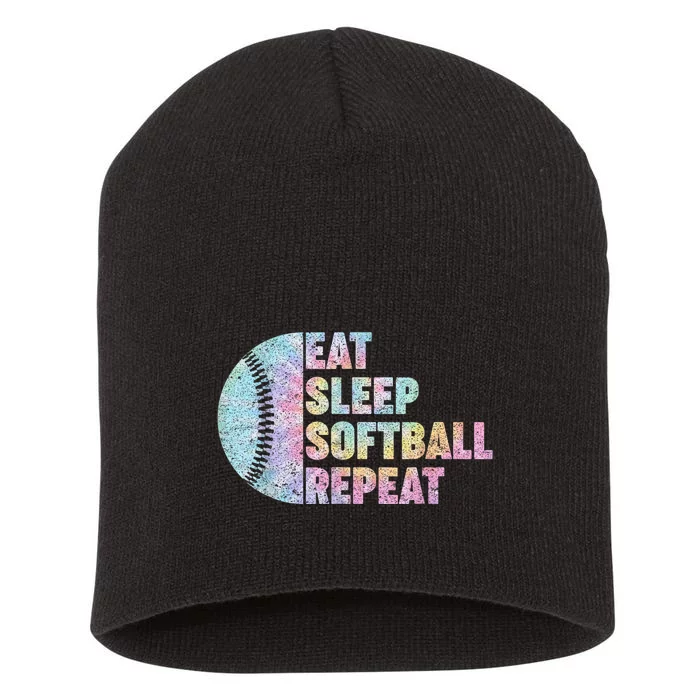 Eat Sleep Softball Repeat Teens Girls Boy Kids Men Tie Dye Short Acrylic Beanie