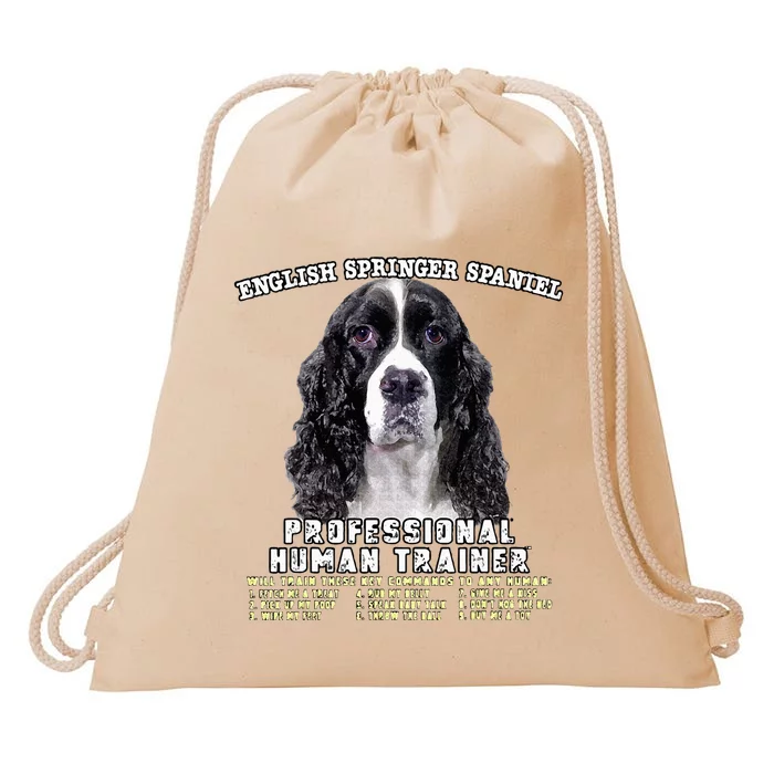 English Springer Spaniel Black Professional Human Trainer Drawstring Bag