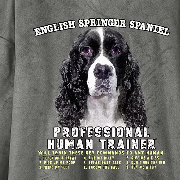 English Springer Spaniel Black Professional Human Trainer Hooded Wearable Blanket