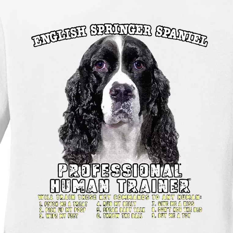 English Springer Spaniel Black Professional Human Trainer Ladies Long Sleeve Shirt