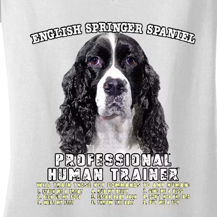 English Springer Spaniel Black Professional Human Trainer Women's V-Neck T-Shirt