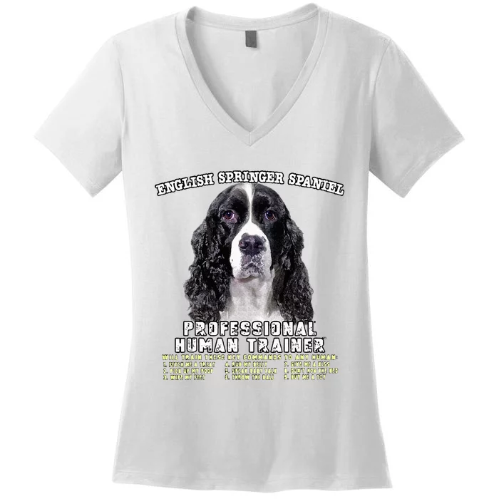 English Springer Spaniel Black Professional Human Trainer Women's V-Neck T-Shirt