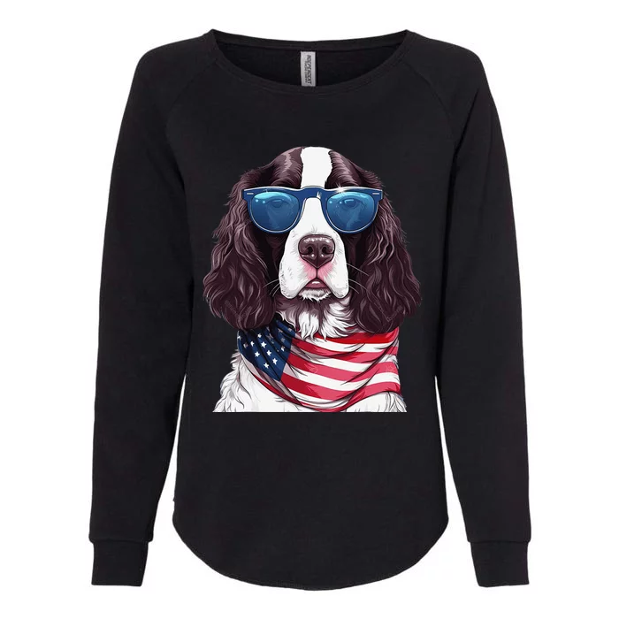 English Springer Spaniel with USA Flag 4th of July Womens California Wash Sweatshirt