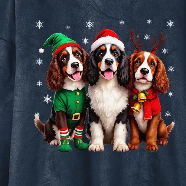 English Springer Spaniel Christmas Dogs Santa Reindeer Elf Hooded Wearable Blanket