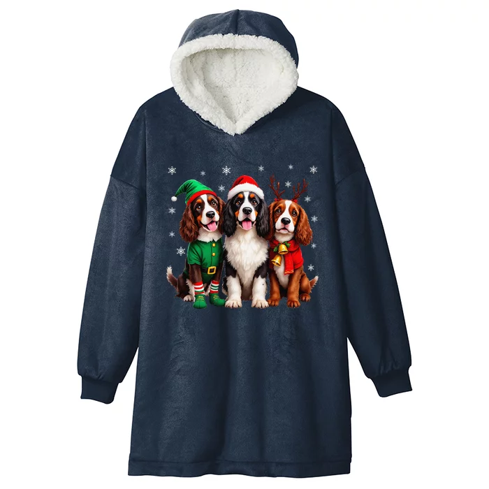 English Springer Spaniel Christmas Dogs Santa Reindeer Elf Hooded Wearable Blanket