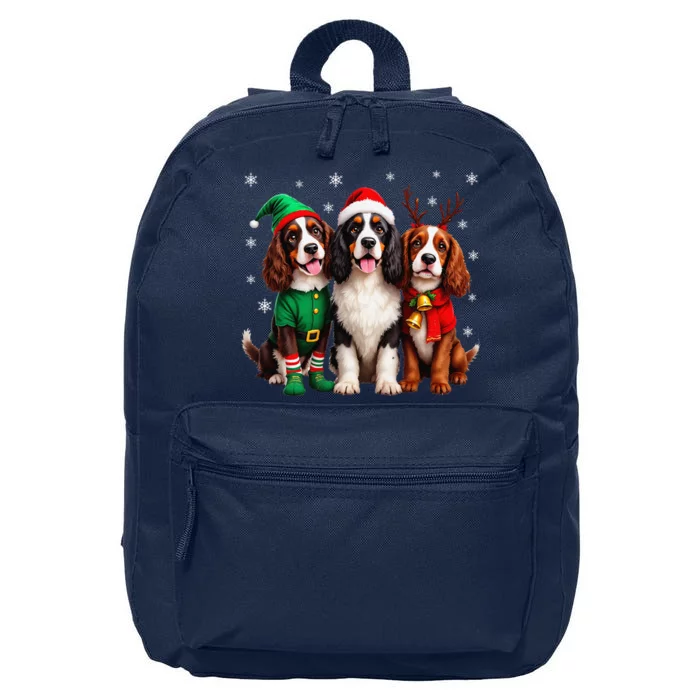 English Springer Spaniel Christmas Dogs Santa Reindeer Elf 16 in Basic Backpack