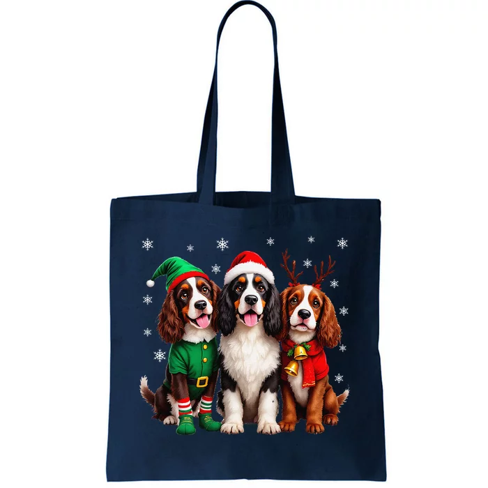 English Springer Spaniel Christmas Dogs Santa Reindeer Elf Tote Bag