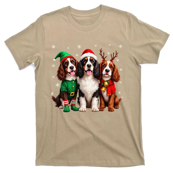 English Springer Spaniel Christmas Dogs Santa Reindeer Elf T-Shirt