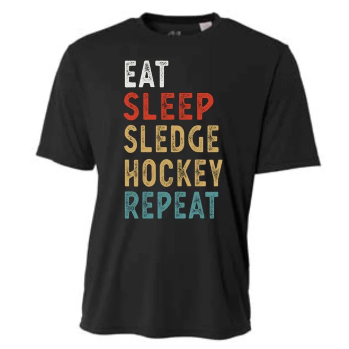 Eat Sleep Sledge Hockey Repeat Funny Player Gift Idea Great Gift Cooling Performance Crew T-Shirt