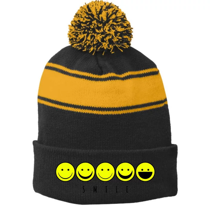 Emoji Smiley Smile Stripe Pom Pom Beanie