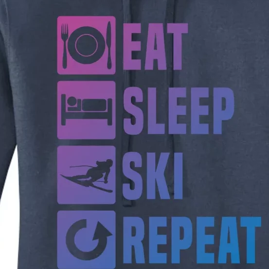 Eat Sleep Ski Repeat Ladies Ski Gift Women's Pullover Hoodie