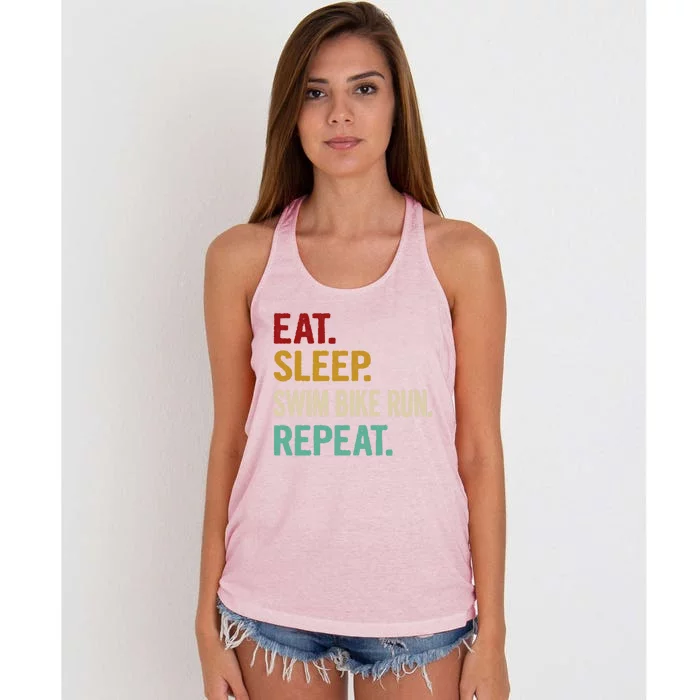 Eat Sleep Swim Bike Run Repeat Funny Triathlon Vintage Gift Funny Gift Women's Knotted Racerback Tank