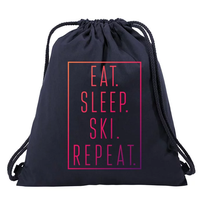 Eat Sleep Ski Repeat Funny Gift Drawstring Bag