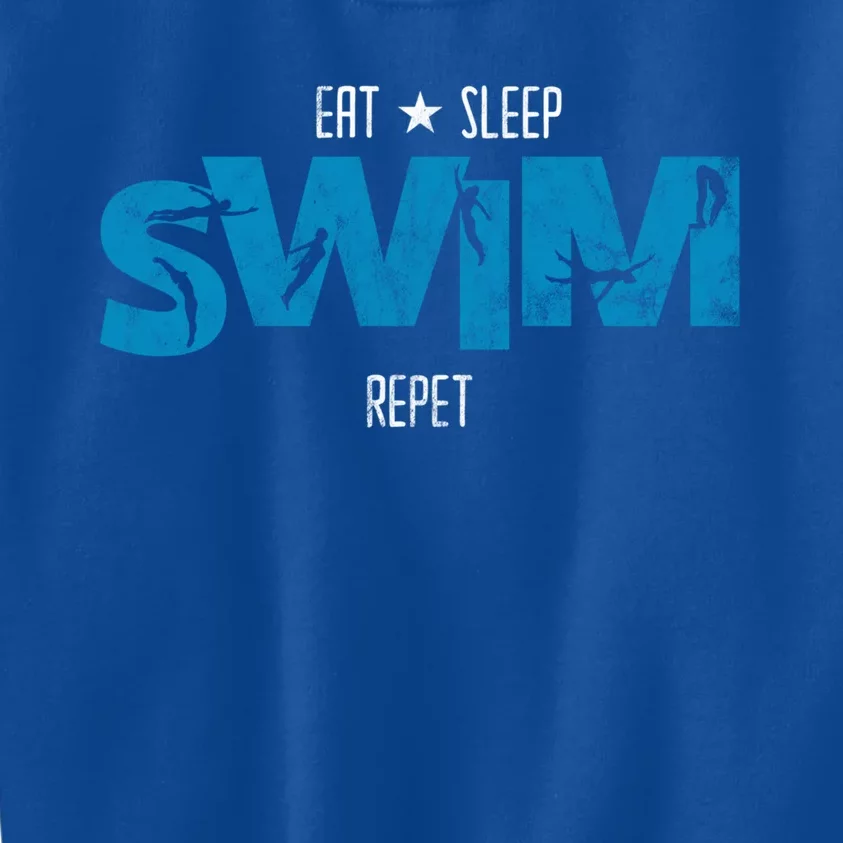 Eat Sleep Swim Repeat Gift Funny Retro Swimmer Gift Kids Sweatshirt