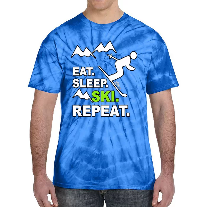 Eat Sleep Ski Repeat Funny Ski Slope Text Sport Humour Gift Tie-Dye T-Shirt