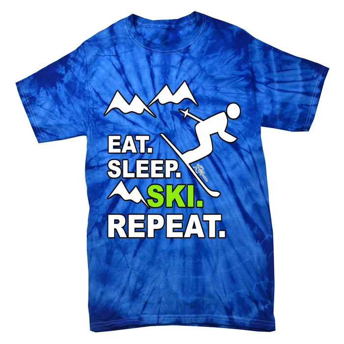 Eat Sleep Ski Repeat Funny Ski Slope Text Sport Humour Gift Tie-Dye T-Shirt