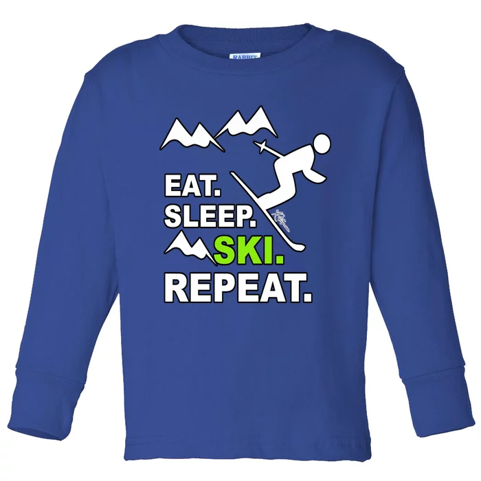 Eat Sleep Ski Repeat Funny Ski Slope Text Sport Humour Gift Toddler Long Sleeve Shirt