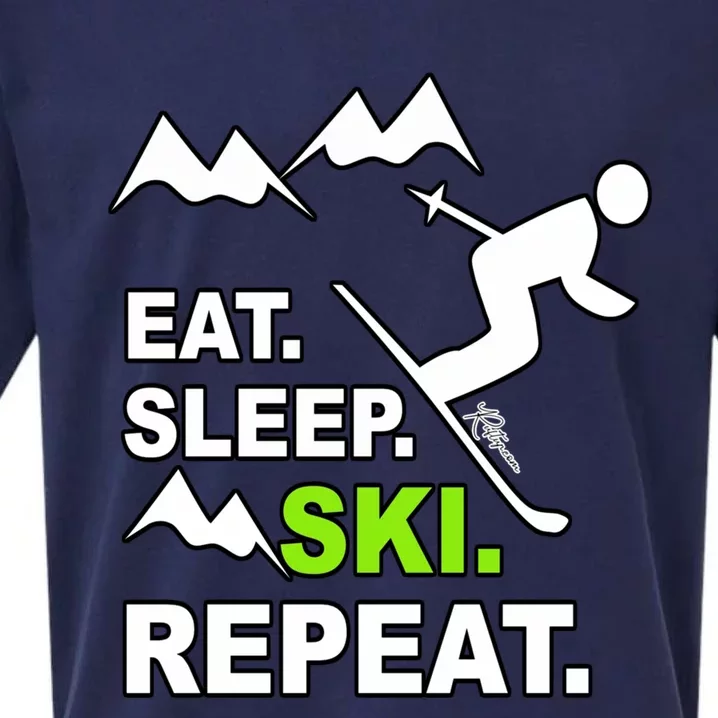 Eat Sleep Ski Repeat Funny Ski Slope Text Sport Humour Gift Sueded Cloud Jersey T-Shirt