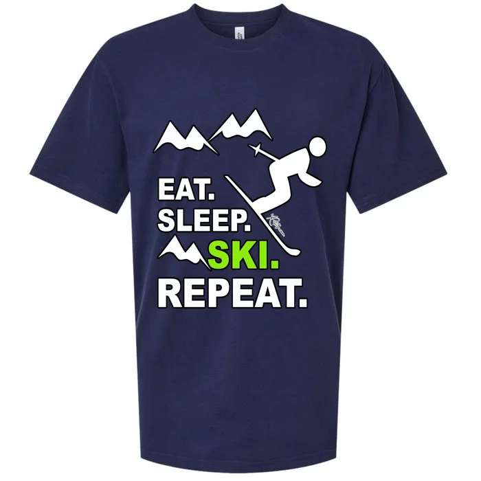 Eat Sleep Ski Repeat Funny Ski Slope Text Sport Humour Gift Sueded Cloud Jersey T-Shirt