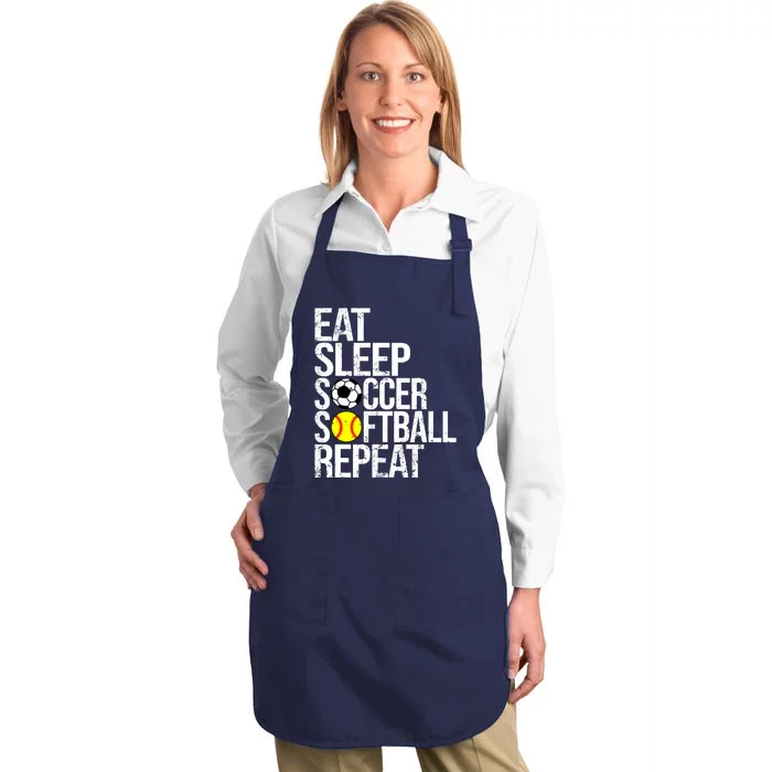 Eat Sleep Soccer Softball Repeat Funny Ball Full-Length Apron With Pocket