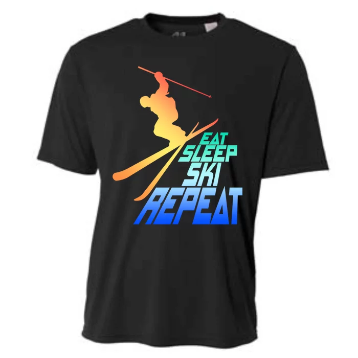 Eat Sleep Ski Repeat Skiing Winter Skier Gift Cooling Performance Crew T-Shirt