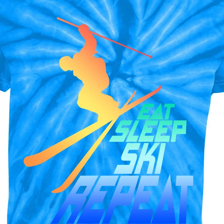 Eat Sleep Ski Repeat Skiing Winter Skier Gift Kids Tie-Dye T-Shirt