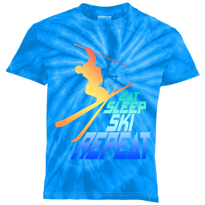 Eat Sleep Ski Repeat Skiing Winter Skier Gift Kids Tie-Dye T-Shirt