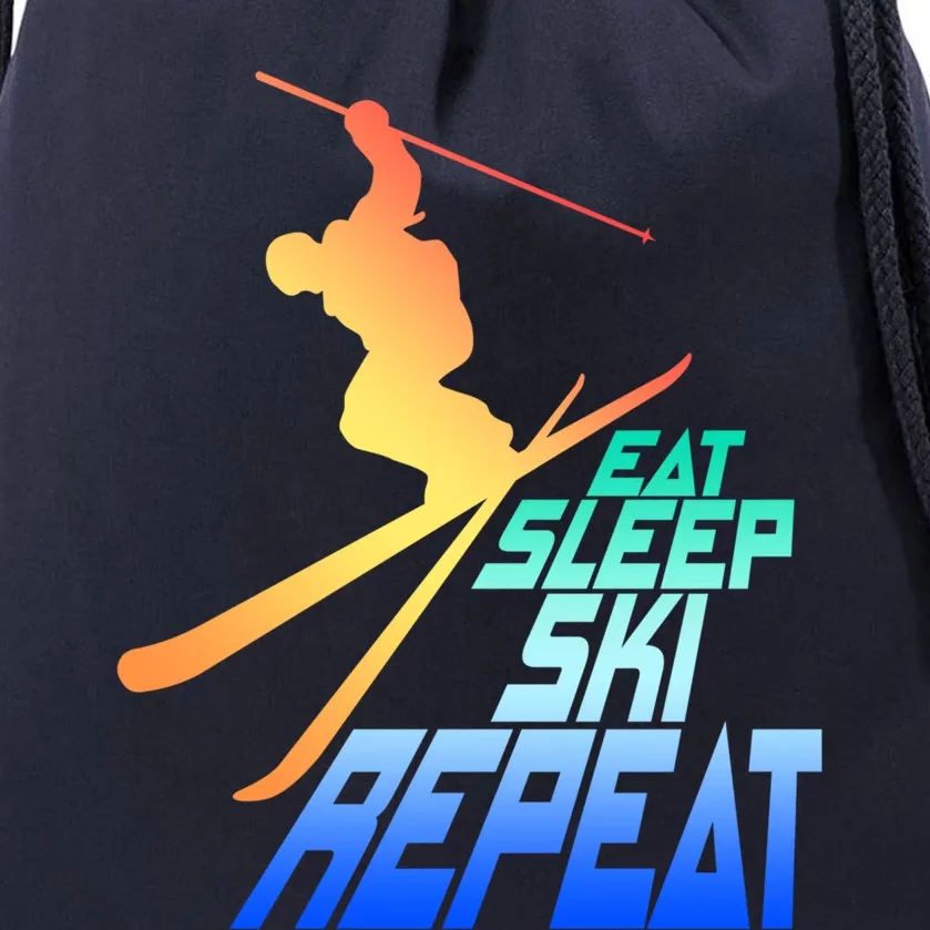 Eat Sleep Ski Repeat Skiing Winter Skier Gift Drawstring Bag