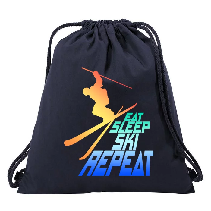 Eat Sleep Ski Repeat Skiing Winter Skier Gift Drawstring Bag