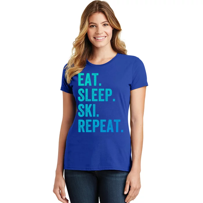 Eat Sleep Ski Repeat Funny Skier Vintage Skiing Meaningful Gift Women's T-Shirt