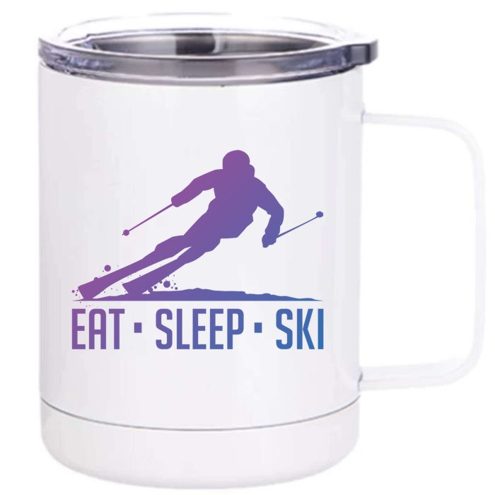 Eat Sleep Ski Skiing Skier Snow Winter Vacation Gift Great Gift Front & Back 12oz Stainless Steel Tumbler Cup