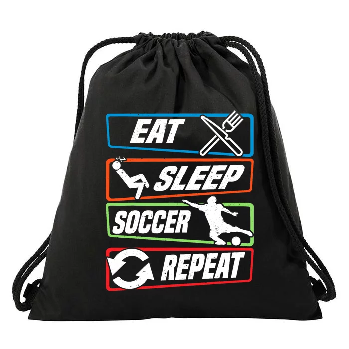 Eat Sleep Soccer Repeat Vintage Funny Retro Soccer Drawstring Bag