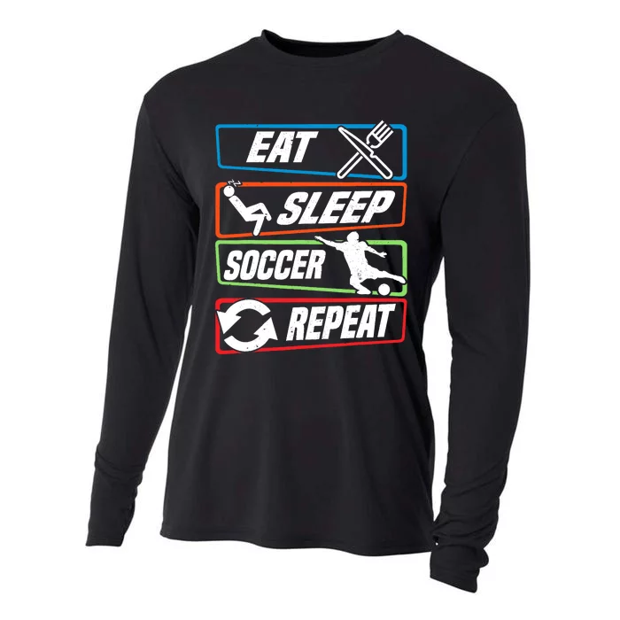 Eat Sleep Soccer Repeat Vintage Funny Retro Soccer Cooling Performance Long Sleeve Crew