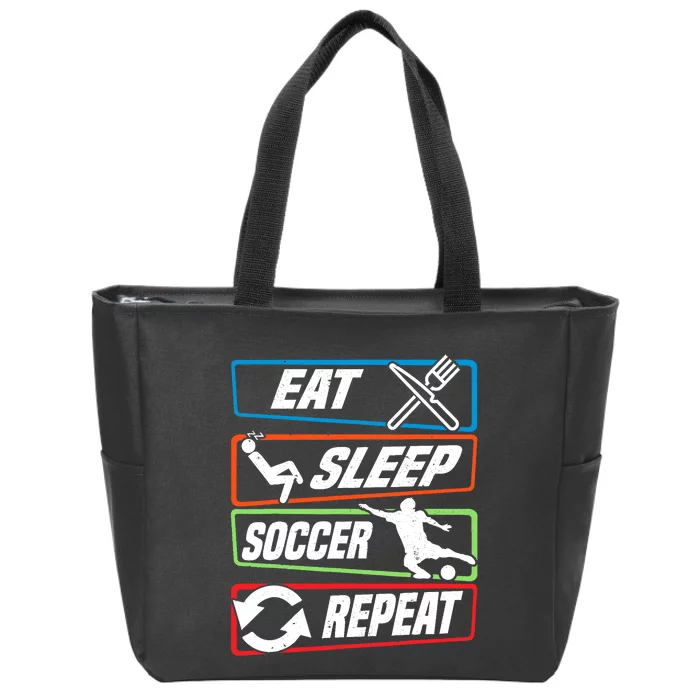 Eat Sleep Soccer Repeat Vintage Funny Retro Soccer Zip Tote Bag