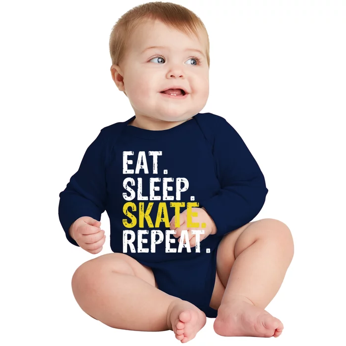 Eat Sleep Skate Repeat Gift Ice Skating Baby Long Sleeve Bodysuit