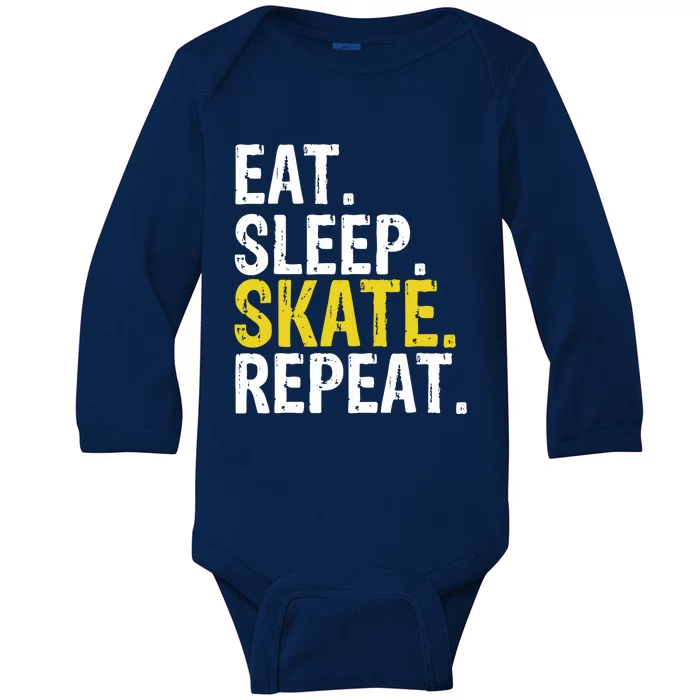 Eat Sleep Skate Repeat Gift Ice Skating Baby Long Sleeve Bodysuit