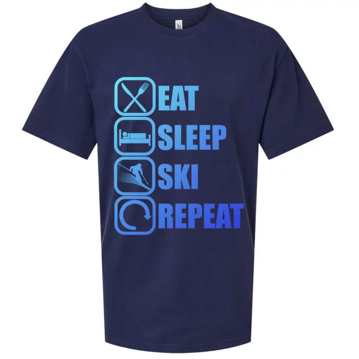 Eat Sleep Ski Repeat Funny Skiing Meaningful Gift Sueded Cloud Jersey T-Shirt