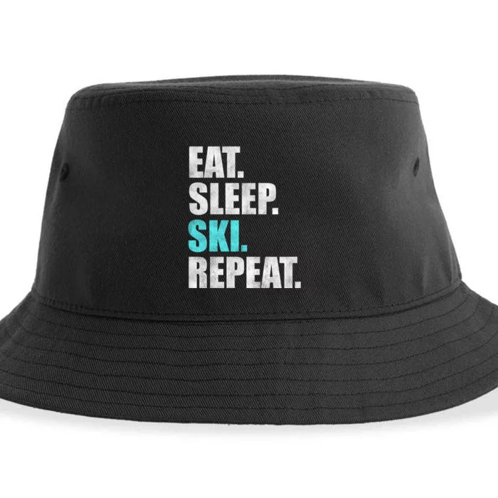 Eat Sleep Ski Repeat Skiing Skier Lover Funny Gift Sustainable Bucket Hat