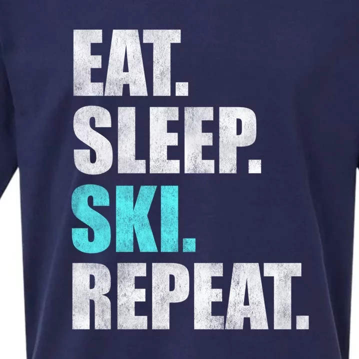 Eat Sleep Ski Repeat Skiing Skier Lover Funny Gift Sueded Cloud Jersey T-Shirt