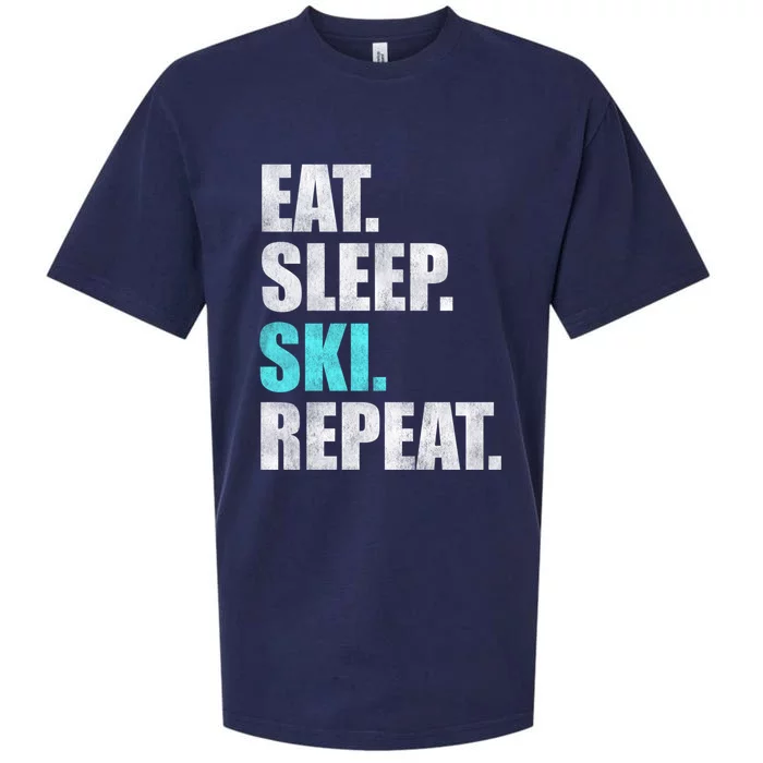 Eat Sleep Ski Repeat Skiing Skier Lover Funny Gift Sueded Cloud Jersey T-Shirt