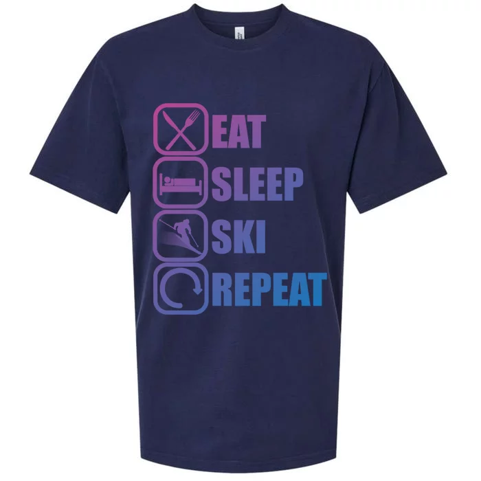 Eat Sleep Ski Repeat Funny Skiing Meaningful Gift Sueded Cloud Jersey T-Shirt