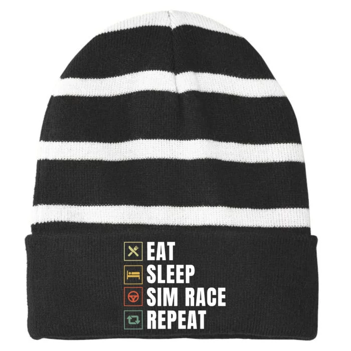 Eat Sleep Sim Race Repeat Sim Racer Striped Beanie with Solid Band