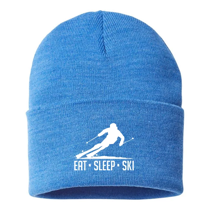 Eat Sleep Ski Skiing Skier Snow Winter Vacation Gift Cool Gift Sustainable Knit Beanie