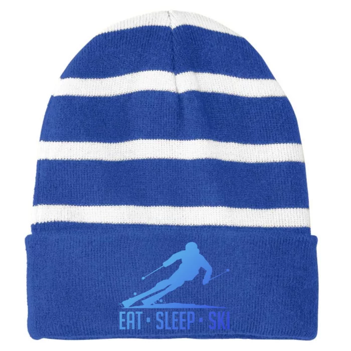 Eat Sleep Ski Skiing Skier Snow Winter Vacation Gift Striped Beanie with Solid Band