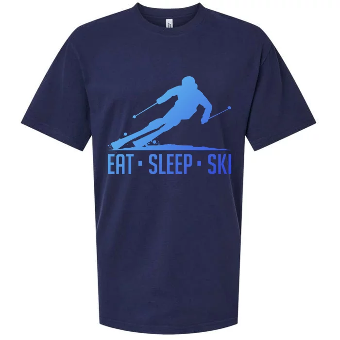 Eat Sleep Ski Skiing Skier Snow Winter Vacation Gift Sueded Cloud Jersey T-Shirt